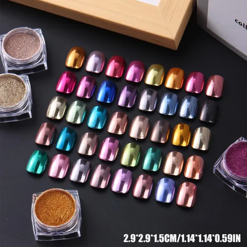 Miniatura 6 de Juego de polvos de uñas cromados de espejo metálico de 40 colores, pigmento de espejo metálico profesional con brillo holográfico, incluye tonos oro
