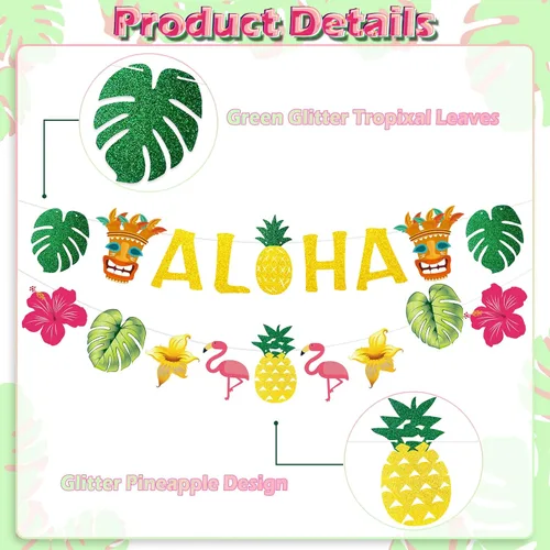 Miniatura 7 de Decoraciones de fiesta hawaiana Aloha – Cartel dorado brillante Aloha para suministros de fiesta temática de Luau tropical de Hawaii