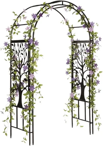 Miniatura 10 de Estructura de arco de jardín al aire libre de metal de Plow & Hearth, de 84 pulgadas de alto, entramado de celosía de hierro para plantas Rojo