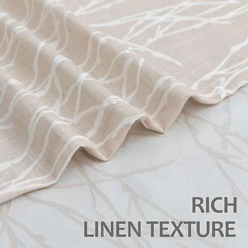 Miniatura 7 de Pitalk - Cortinas con patrón beige de 63 pulgadas de largo para dormitorio, 2 paneles con pestaña trasera y bolsillo, diseño de ramas de árbol