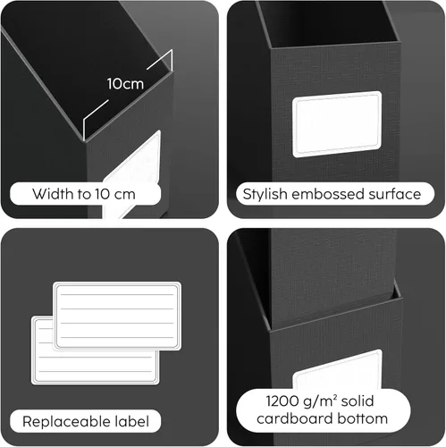 Miniatura 6 de JiaWei - Portarevistas negros, 3 paquetes de resistente estante de cartón, caja de archivo de organización de escritorio para estantes y escritorio