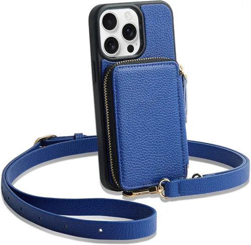 Miniatura 13 de ZVE funda tipo cartera bandolera para iPhone 13 Pro Max (6.7 pulgadas) y tarjetero con cremallera e interferencia de radiofrecuencia, monedero