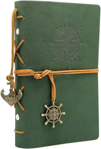 Miniatura 13 de Diario con tapas de cuero estilo retro, en blanco, con cuerda náutica, gris 7 pulgadas