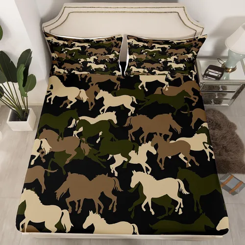 Miniatura 25 de Sábanas de camuflaje para niños, sábanas bajeras de camuflaje verde militar, juego de ropa de cama de camuflaje militar para niños, adolescentes