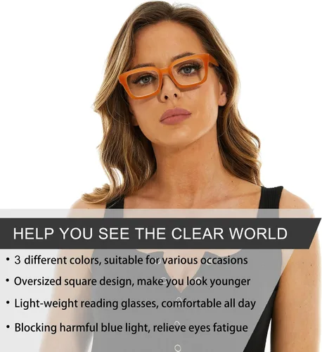 Miniatura 4 de Lentes de lectura cuadrados de estilo moderno con bisagra de resorte, bloqueo de luz azul para hombres y mujeres