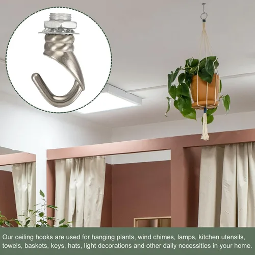 Miniatura 5 de YOKIVE 2 ganchos de techo de aleación M10, colgador de accesorios colgantes galvanizados Lámpara de araña colgante, ideal para el hogar