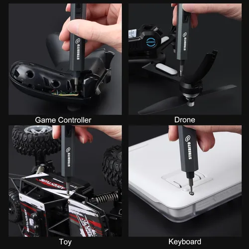 Miniatura 7 de STREBITO Juego de destornilladores eléctricos 155 en 1, destornillador eléctrico pequeño inalámbrico con 140 puntas magnéticas S2, kit de Gris