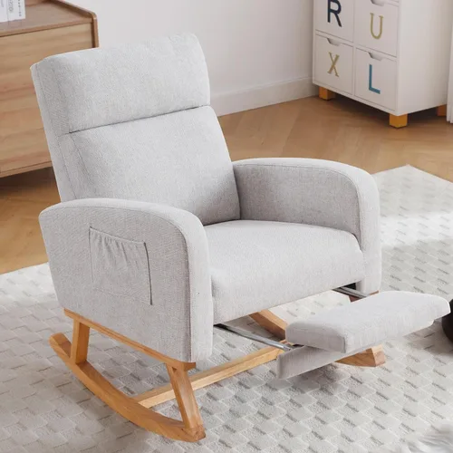 Miniatura 13 de HCHAIRH Mecedora para cuarto de bebé, sillas mecedoras de lactancia con reposapiés para mamá, silla mecedora con reposapiés y respaldo alto