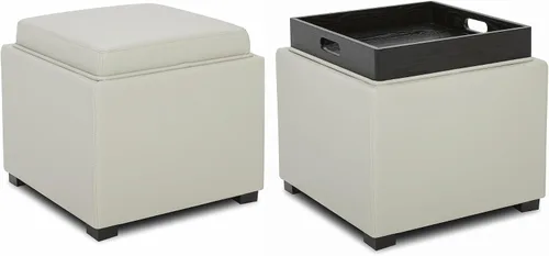 Miniatura 25 de CHITA Otomana de almacenamiento cúbica con tapa con bandeja, pequeño reposapiés con almacenamiento, mesa auxiliar cuadrada para sala de estar y gris