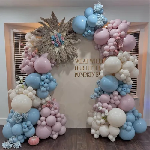 Miniatura 4 de Kit de Arco de Guirnalda de Globos de Género, Globos Rosa Polvoriento y Azul Arena Blanca, Globo Bohemio Rosa Nude para Tema Neutro Baby Shower