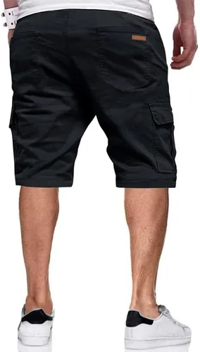 Miniatura 2 de JMIERR Pantalones cortos de sarga para hombre con cordón de algodón clásico elástico con 6 bolsillos