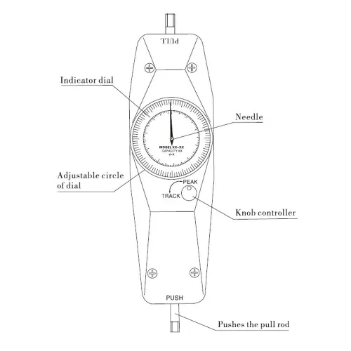 Miniatura 7 de Medidor de fuerza 50N Medidor de medidor de empuje Medidor dinamómetro analógico Probador de instrumentos de medición de fuerza NK-50 para industria