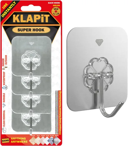 Miniatura 10 de KLAPiT Super Hook - Ganchos de pared adhesivos de alta resistencia, soporta hasta 11 libras, impermeable, sin daños, fácil de instalar en azulejos