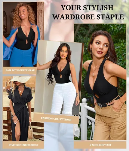 Miniatura 3 de CtriLady Leotardo sin mangas para mujer, espalda descubierta, cuello cuadrado, doble línea, ajustado, overol con tanga, ropa de club