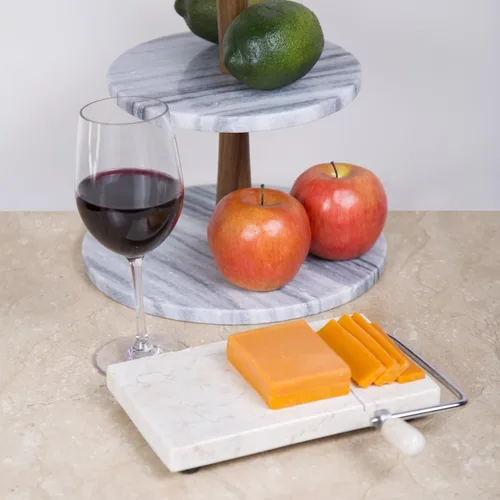 Miniatura 4 de Creative Home Cortador de mantequilla de queso de mármol champán natural, 5 pulgadas de largo x 8 pulgadas de ancho, beige