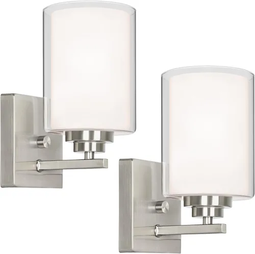 Miniatura 25 de Lámparas de baño de 3 luces, 19 pulgadas, modernas luces de tocador sobre espejo con pantallas de vidrio transparente, accesorio de luz marrón