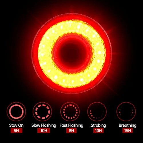 Miniatura 3 de Luz trasera inteligente para bicicleta, detección de frenos, encendido/apagado automático, luz trasera súper brillante de 22 LED, 5 modos