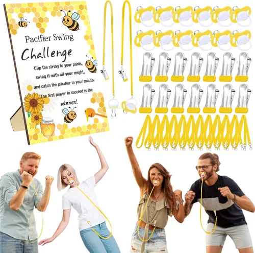 Miniatura 21 de Geelin Juego de 12 juegos de chupete con columpio para baby shower, juegos divertidos de revelación de género, incluye 1 letrero de madera y 12