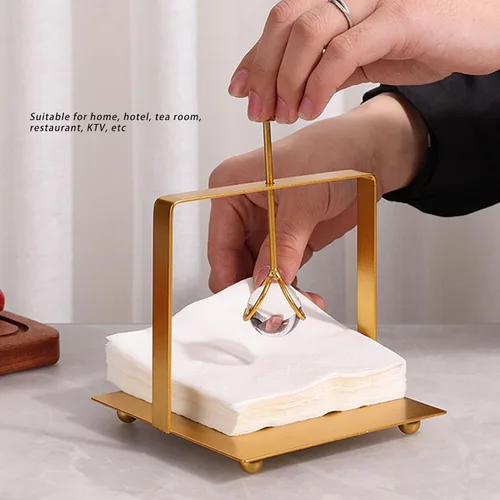 Miniatura 5 de Napkin Holder for Table, Metal Napkin Dispenser with Lift Handle, Square Paper Holder for Restaurant Hotel Farmhouse Party (Gold)