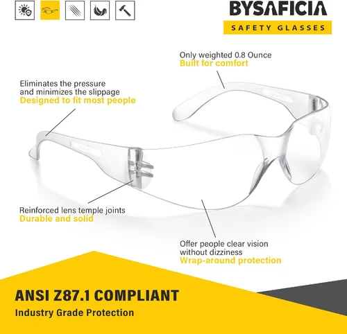 Miniatura 5 de Gafas de seguridad transparentes a granel paquete de 24, protección UV y lentes resistentes a los impactos, gafas de seguridad para hombres