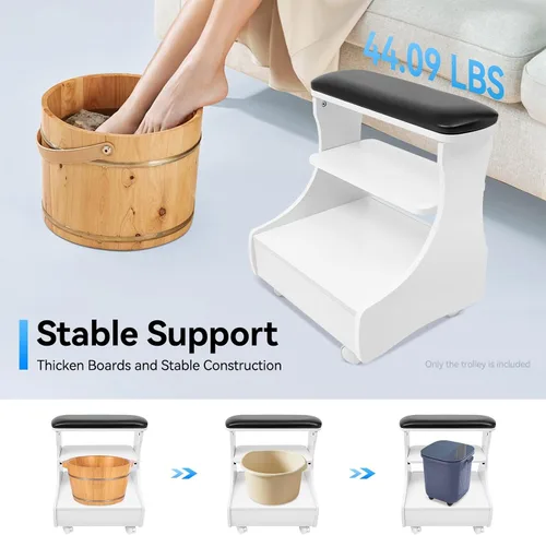 Miniatura 3 de Bepritm - Pie de pedicura portátil, taburete de pedicura ajustable con estante extraíble y ruedas, soporte de descanso multifuncional, estación