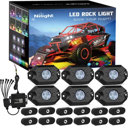 Miniatura 26 de Nilight 2 luces LED RGB de 3 pies con base de resorte y 4 luces de rock, control remoto de aplicación con patrones de persecución de bricolaje