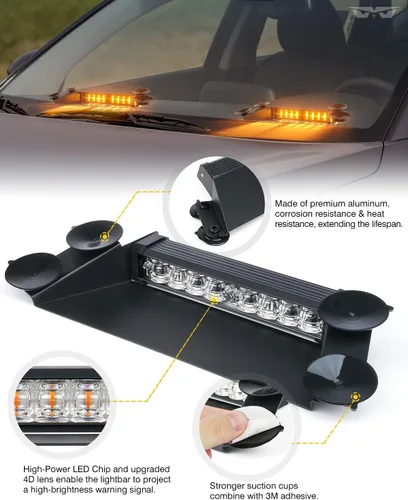 Miniatura 3 de LUMENIX Barras de Luces Estroboscópicas LED de Emergencia para Salpicadero de Aluminio, Advertencia de Seguridad para Parabrisas Delantero