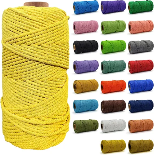 Miniatura 28 de Cuerda de Algodón 8mm x 20 Yardas - Cuerda de Macramé Natural Sin Blanquear - Cuerda de Algodón Trenzada de 3 Hilos para Colgar en la Pared, Blanco