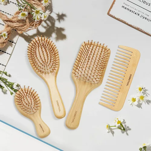 Miniatura 5 de DEBETOOL Juego de Cepillos de Cabello de Bambú, Peine de Paleta de Bambú de Madera Natural Desenredante para el Crecimiento del Cabello - Peine