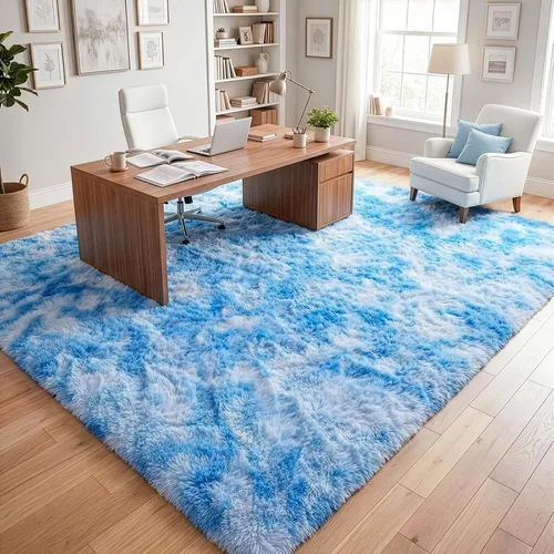 Miniatura 7 de DweIke Alfombras Esponjosas Azules de Pelo Largo para Dormitorio y Sala de Estar, 3x5 Pies, Alfombra Suave de Felpa Teñida Azul Cielo Claro