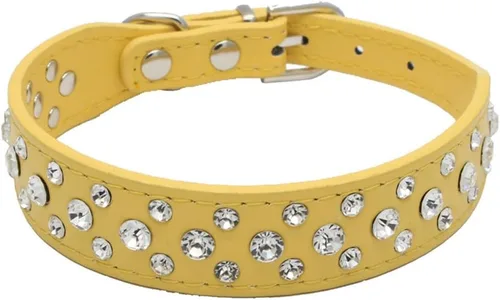 Miniatura 3 de Dogs Kingdom Collares de piel con diamantes de imitación personalizados de 12 a 20 pulgadas de longitud, para razas pequeñas y medianas, color azul