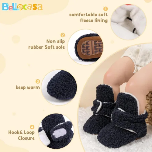 Miniatura 62 de Botines de forro polar para bebés, niños y niñas, pantuflas antideslizantes con agarre suave, zapatos de calcetín para recién nacidos, cuna