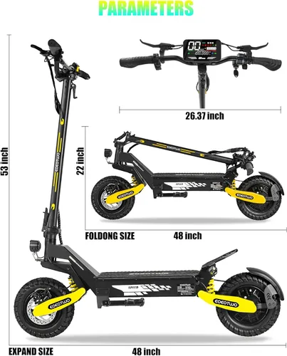 Miniatura 7 de Patinete eléctrico para adultos, 1200 W/2400 W Motor de pico Fast E, neumáticos todoterreno de 11 pulgadas, hasta 31/40 MPH y 20/45 millas de largo