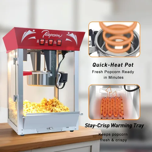Miniatura 7 de Máquina de palomitas de maíz de 12 onzas (rojo) - Máquina de palomitas de maíz para encimera, 3 interruptores fáciles, hace hasta 48-60 tazas