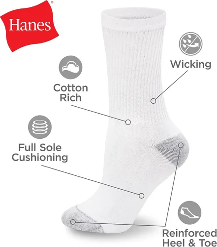 Miniatura 2 de Hanes Women's Value, Crew Soft Moisture-Wicking Socks, Available in 10 and 14-Packs