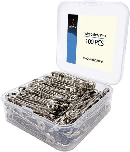 vrupin 100PCS-55mm Pines de Seguridad, Pines de Seguridad de Acero Inoxidable, Pines de Seguridad a Granel de Metal Plata para Costura, Clips para