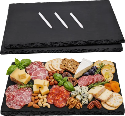 Miniatura 10 de Tablas de queso de pizarra, paquete de 6 tablas de charcutería de pizarra de 8.8 x 6 pulgadas, platos de corte de piedra, bandeja negra para sushi