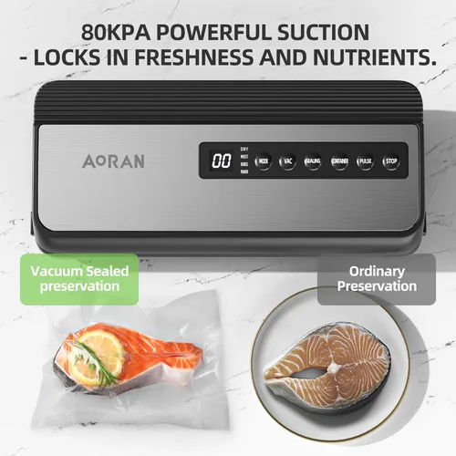 Miniatura 4 de Máquina selladora al vacío de 80 KPa, potente sellador al vacío de alimentos compacto con bolsas de almacenamiento, incluye 10 bolsas, 1 rollo