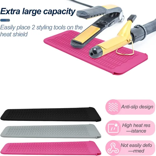 Miniatura 8 de Estera/Funda de Silicona Resistente al Calor para Alisadora de Cabello, Rizador, Plancha y Herramientas de Cabello Caliente, 2 Piezas, Rosa