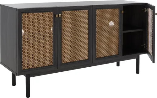 Miniatura 16 de SAFAVIEH Piran Soporte de TV para pantalla plana de hasta 70 pulgadas, nogal y dorado, 4 puertas con almacenamiento interior, consola multimedia