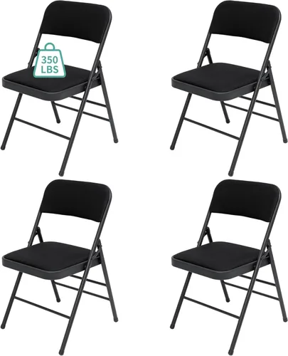 Paquete de 4 sillas plegables negras con cojín acolchado de tela, juego de sillas de comedor de tela, sillas plegables apilables portátiles para