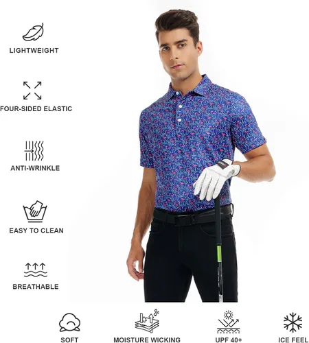 Miniatura 27 de DEOLAX Camisa de golf para hombre, con estampado de moda, atlética, de manga corta, clásica, casual, ajuste seco, suave, para hombres