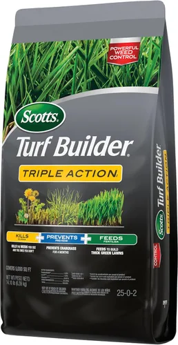 Miniatura 14 de Scotts Turf Builder Triple Action1, combinación de control de malezas, prevención de malezas y fertilizante, 25-0-2, 5,000 pies cuadrados, 14.10