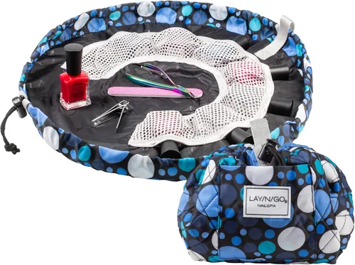 Miniatura 9 de Lay-n-Go NailSpa - Bolsa de cosméticos con cordón - Organizador portátil de suministros para uñas con 8 bolsillos elásticos de malla y centro What A