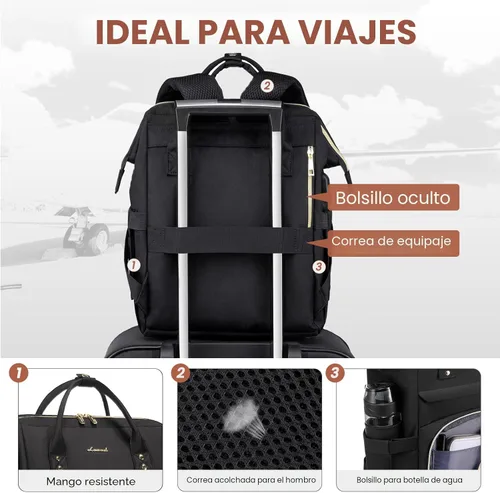 Miniatura 4 de LOVEVOOK Mochila para laptop, 15.6 pulgadas profesional para mujer, bolsa de computadora, mochila para enfermera, profesora, bolsa de trabajo Negro
