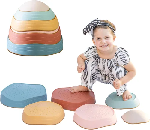 Capri & Camden Co. Peldaños de equilibrio para niños | Peldaños sensoriales para niños de 1 a 3 años | Juego de 6 pasos de equilibrio de género