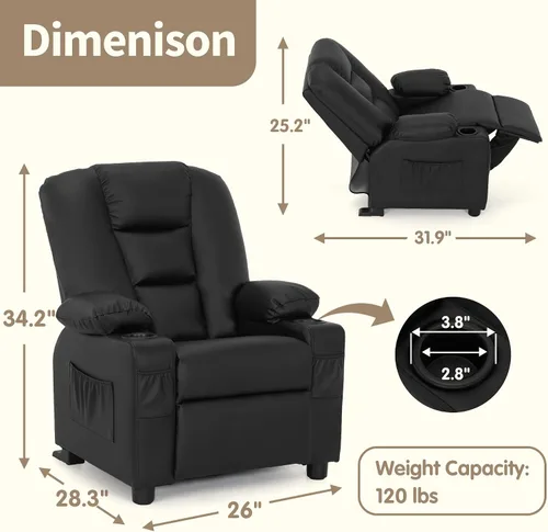 Miniatura 8 de MCombo Sillón reclinable para niños grandes para edades 3+, Silla reclinable para niños, Sillón reclinable para niños pequeños con portavasos, Cuero