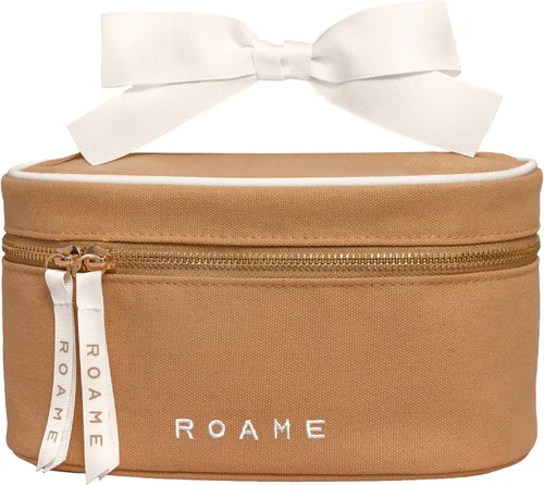 Roame Bolsa de maquillaje para todos los días, bolsa de viaje de lona duradera con cremallera y asa, organizador portátil de artículos de tocador y
