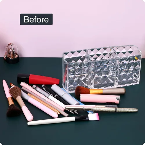 Miniatura 4 de MOSIKER Soporte para brochas de maquillaje para tocador, acrílico transparente, pequeño, compacto, delineador de labios, delineador de labios