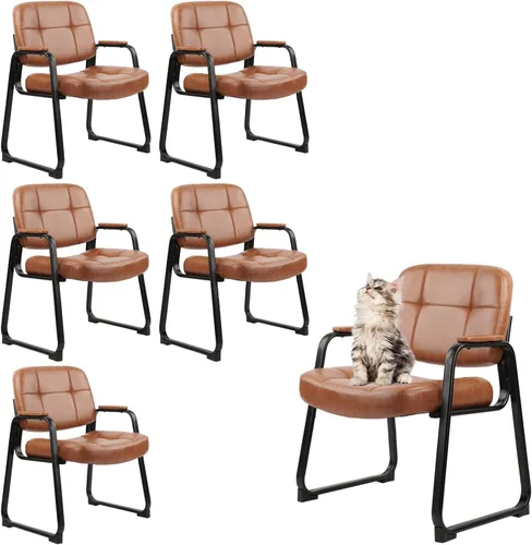 Miniatura 18 de CLATINA Big & Tall - Silla de invitados para sala de espera de 500 libras, silla de recepción de oficina de cuero sin ruedas con brazos acolchados